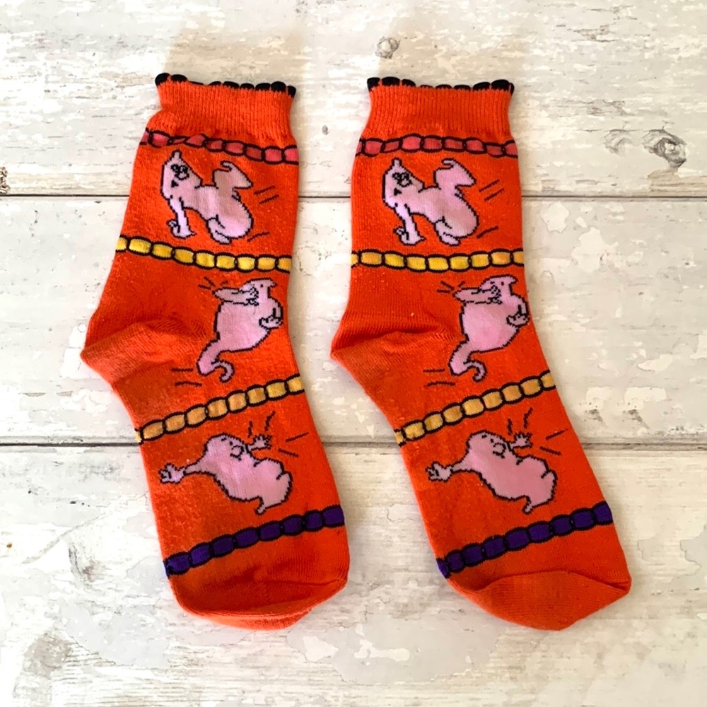 Women’s OS Halloween Crew Socks Orange Silly Ghosts Print Funny Sock Club
